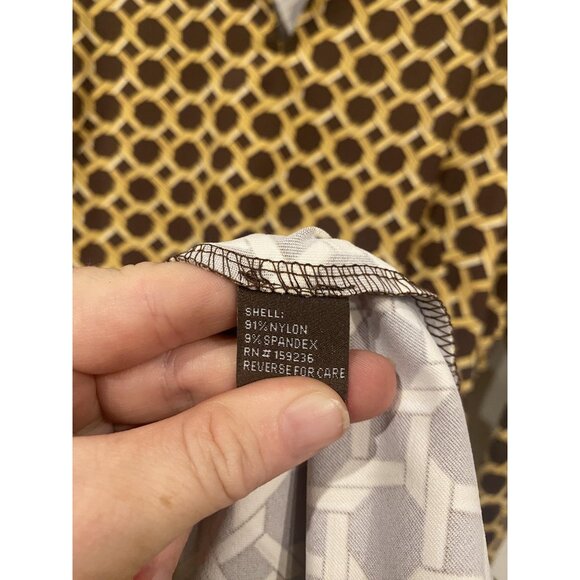 J McLaughlin Dress Womens Small Brown Yellow Geometric Print 3/4 Sleeve Pullover - Picture 3 of 4